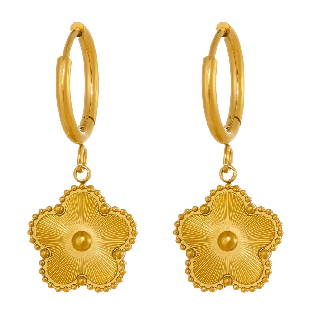 Gold Floral Hoop Earrings With Textured Petals